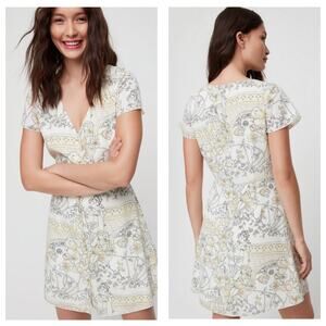 Aritzia Wilfred Nazaire Antique Pattern Mini Dress Size Small Yellow White Black